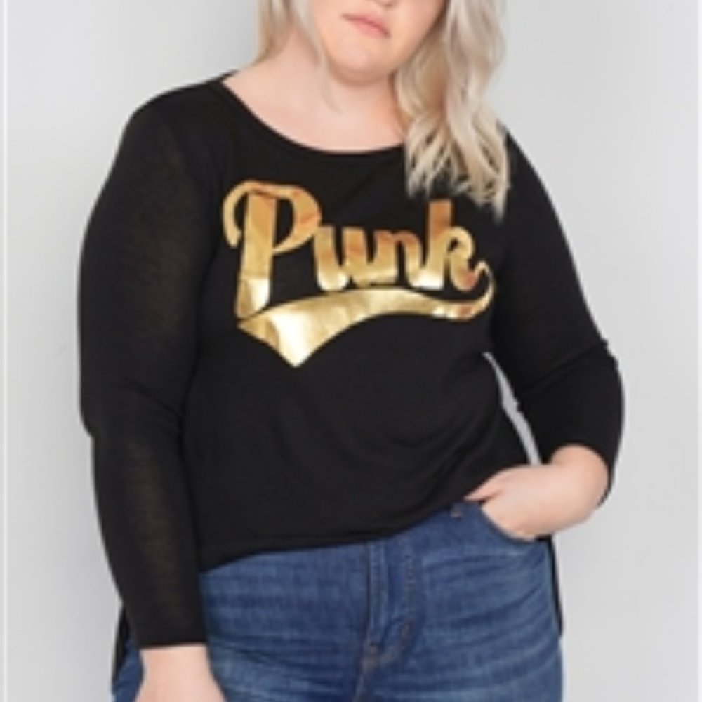 Jr. Plus Sheer Black Gold "PUNK" High Low Tee